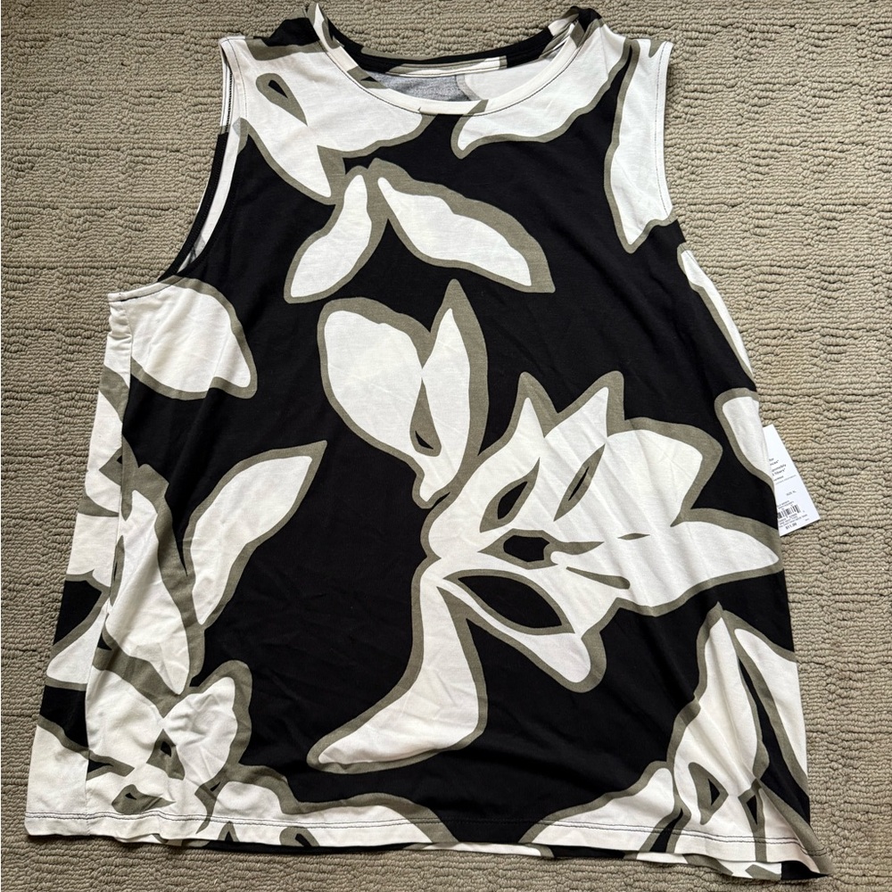 Nine West Black, Ivory and Olive Patterned Soft Spun Tank Top XL